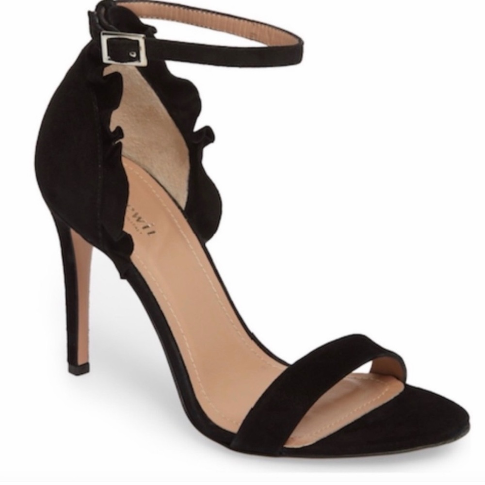 Lewit Black leather suede Regina open toe heel size 9.5